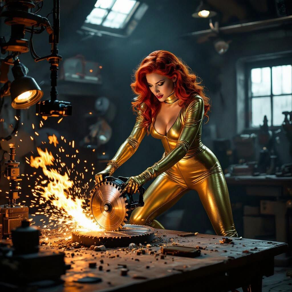 Magician's Assistant Steampunk Illusion in Dark Comic Style