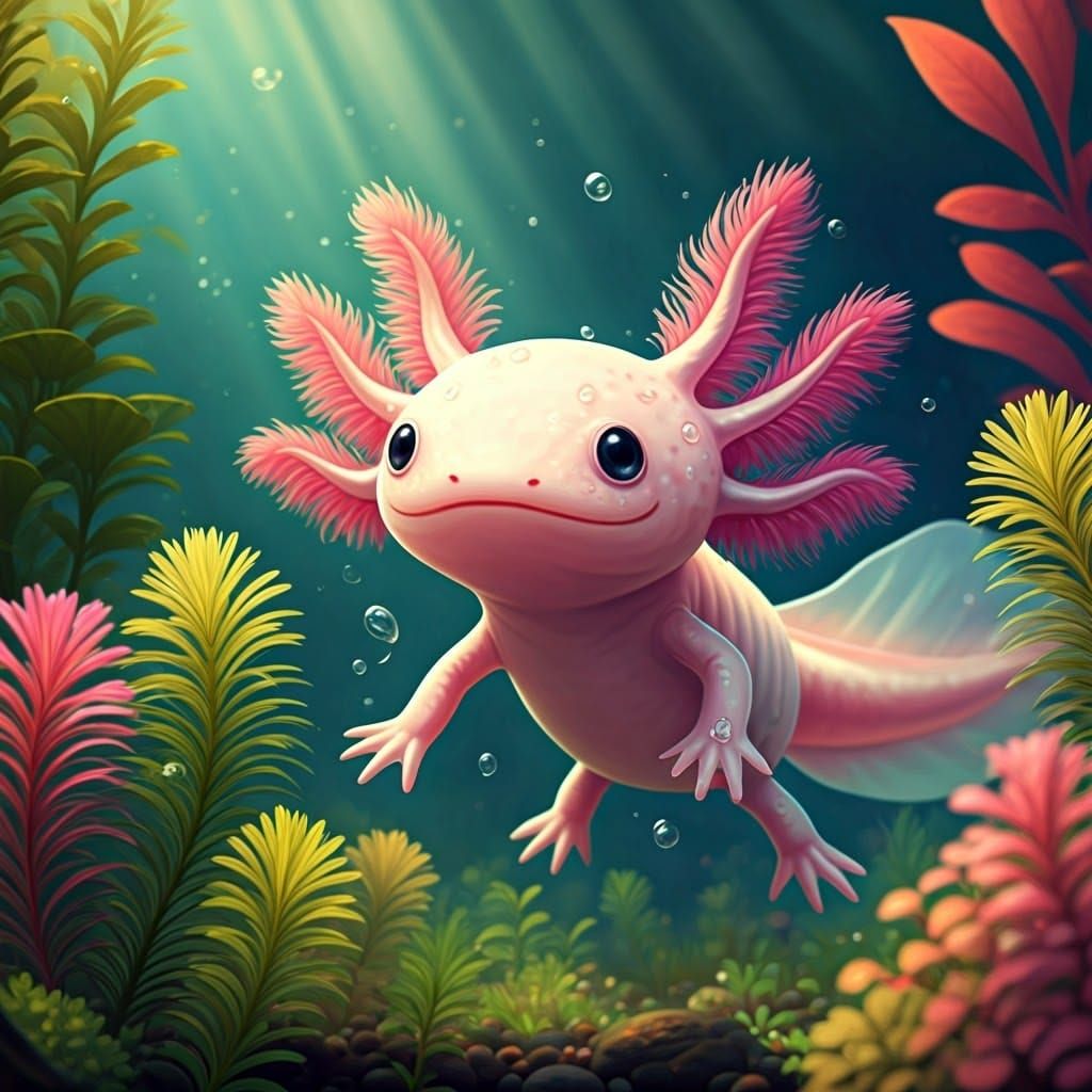 Rainbow Axolotl Plush Toy in Aquatic Dreamscape