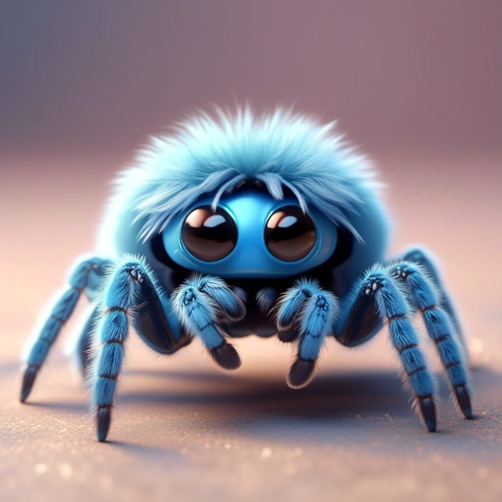 Adorable Pastel Blue Spider Tarantula in Pixar Style