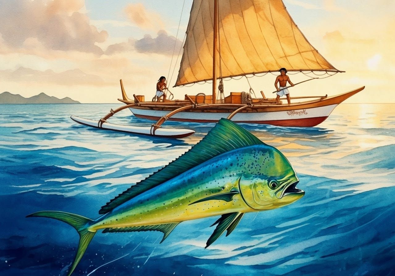 Sailing Austronesian Outrigger Boat in Tropical Waters