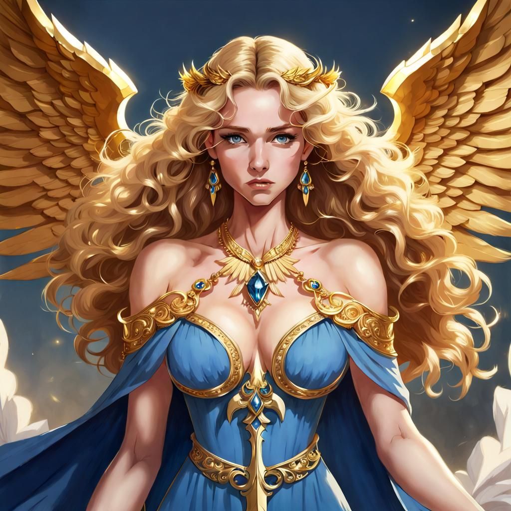 Golden Goddess with Spear and Angel Wings