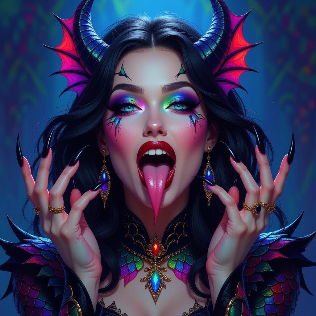 Ethereal Fantasy Woman Screaming with Fangs and Claws