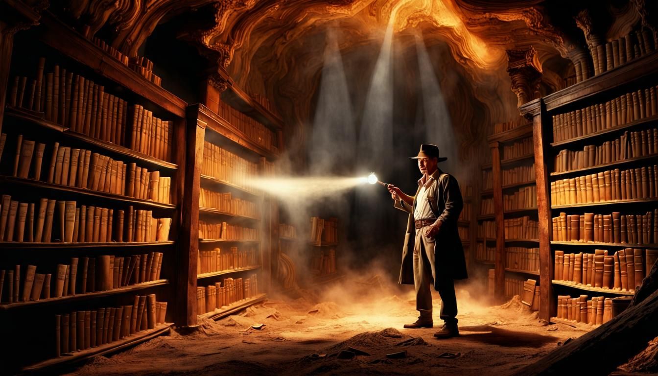 Indiana Jones in Dusty Cavern: Cinematic Digital Painting