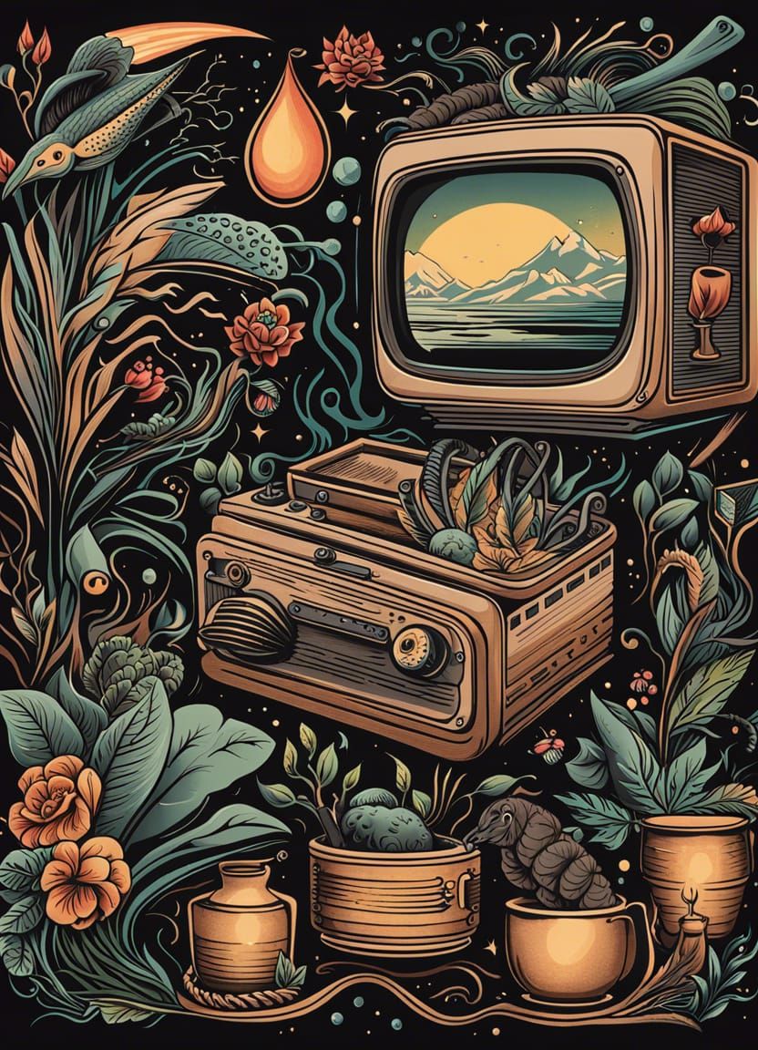 Tattoo Flash Sheet: TV, Snakes, Moths, and Herbs