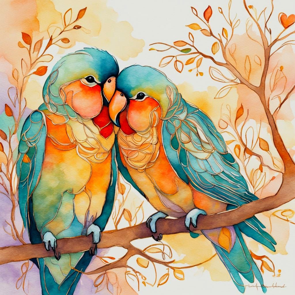 Soulful Lovebirds in Expressive Line Art