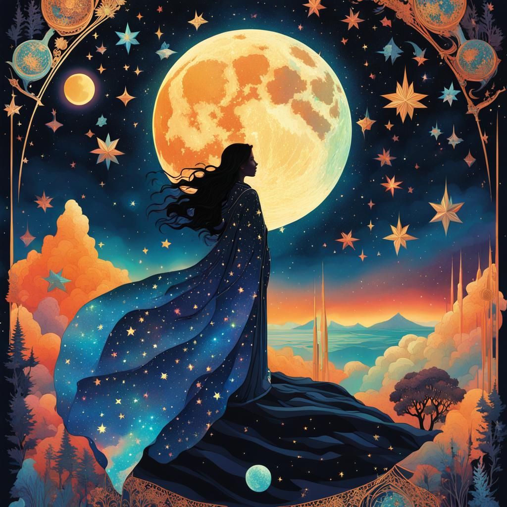 Holographic Tarot Card in Starry Night Collage