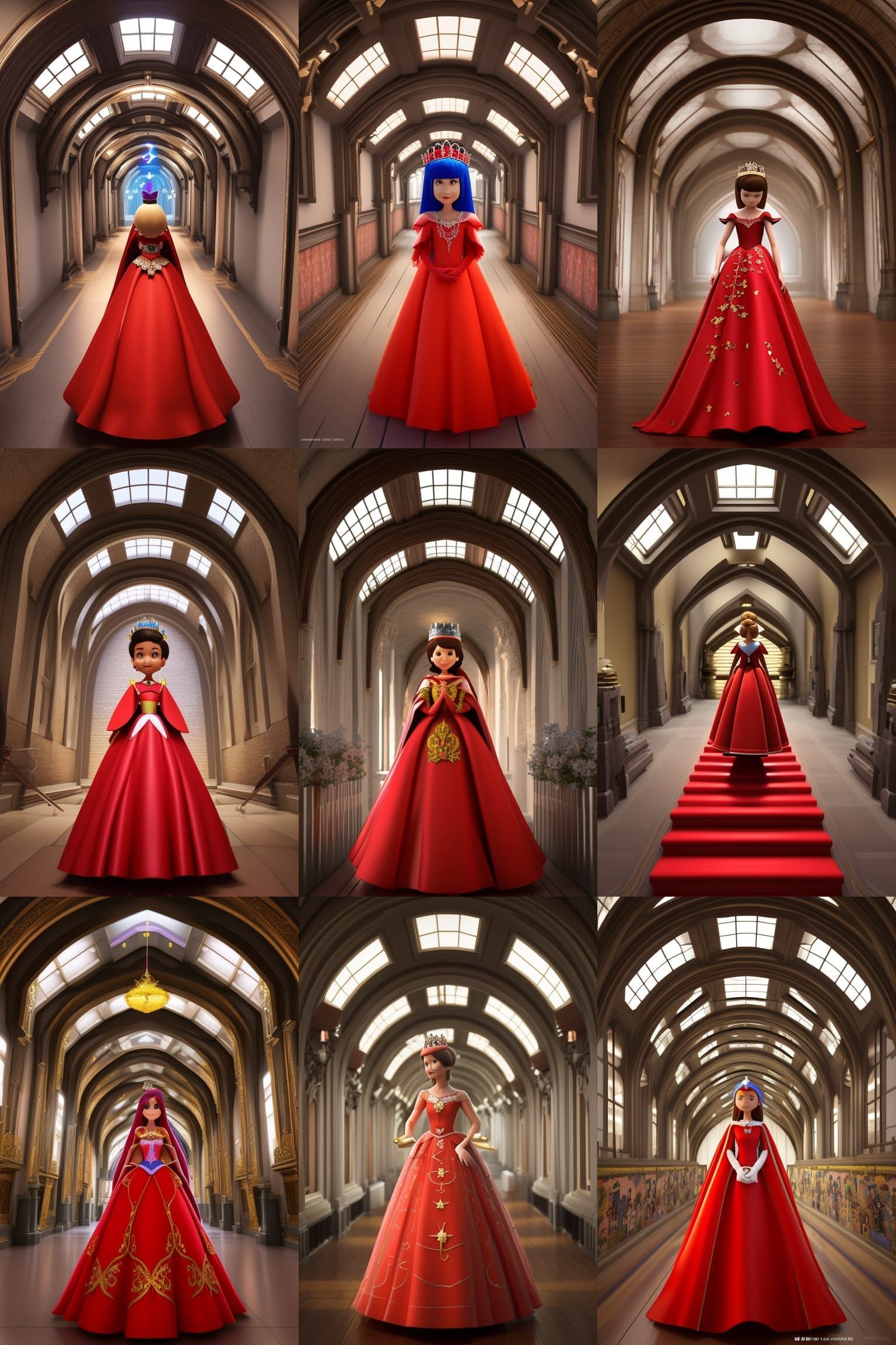 Cute 3D Princess in Brightly Colored Corridor