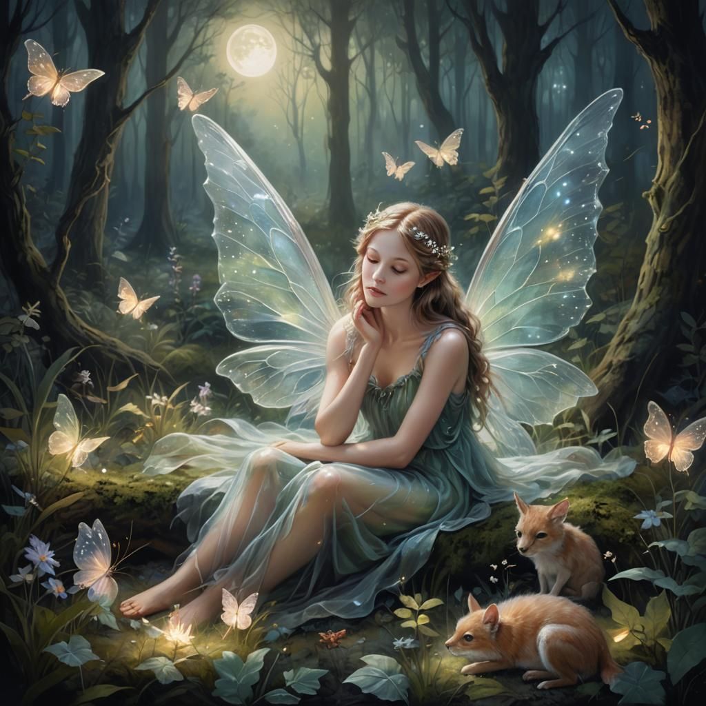 Ethereal Forest Fairy Tending Sleeping Animals
