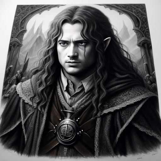 Detailed Charcoal Drawing of Lord of the Rings