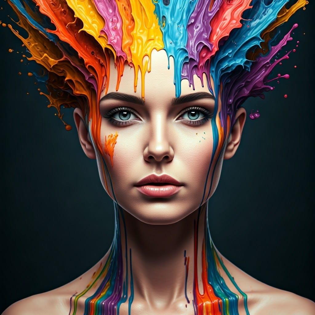 Woman with Ink Hair: Surreal Photorealistic Portrait