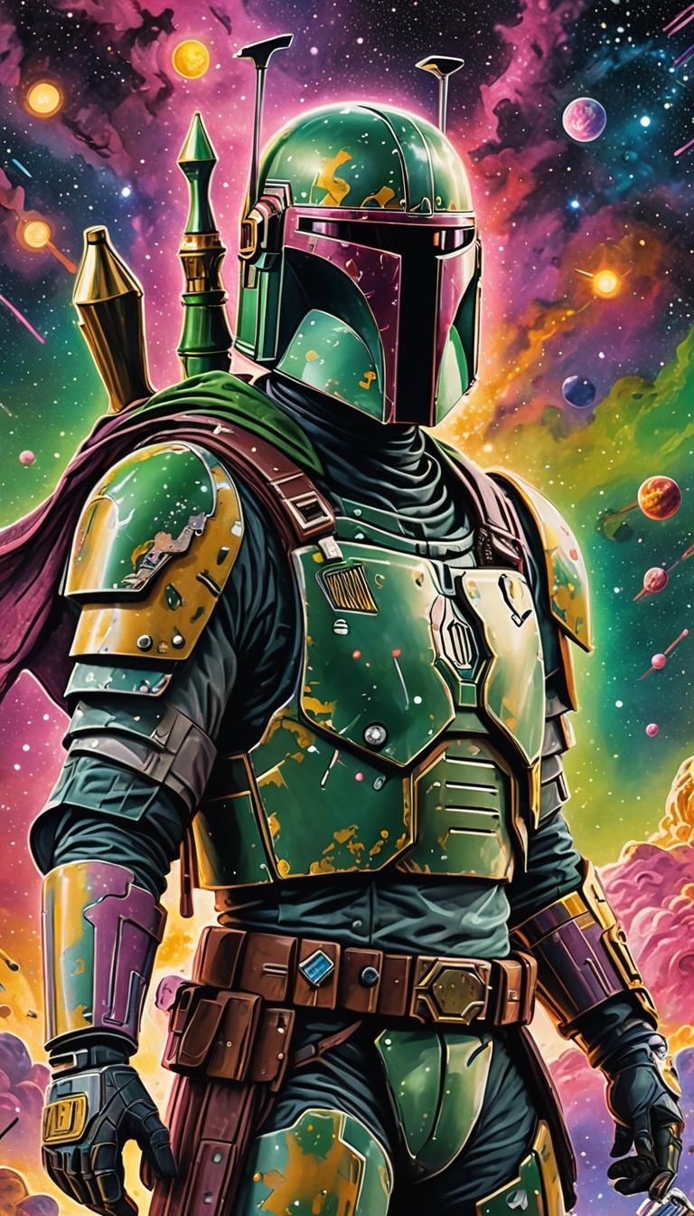 Boba Fett Cosmic Bounty Hunter in Comic Book Style