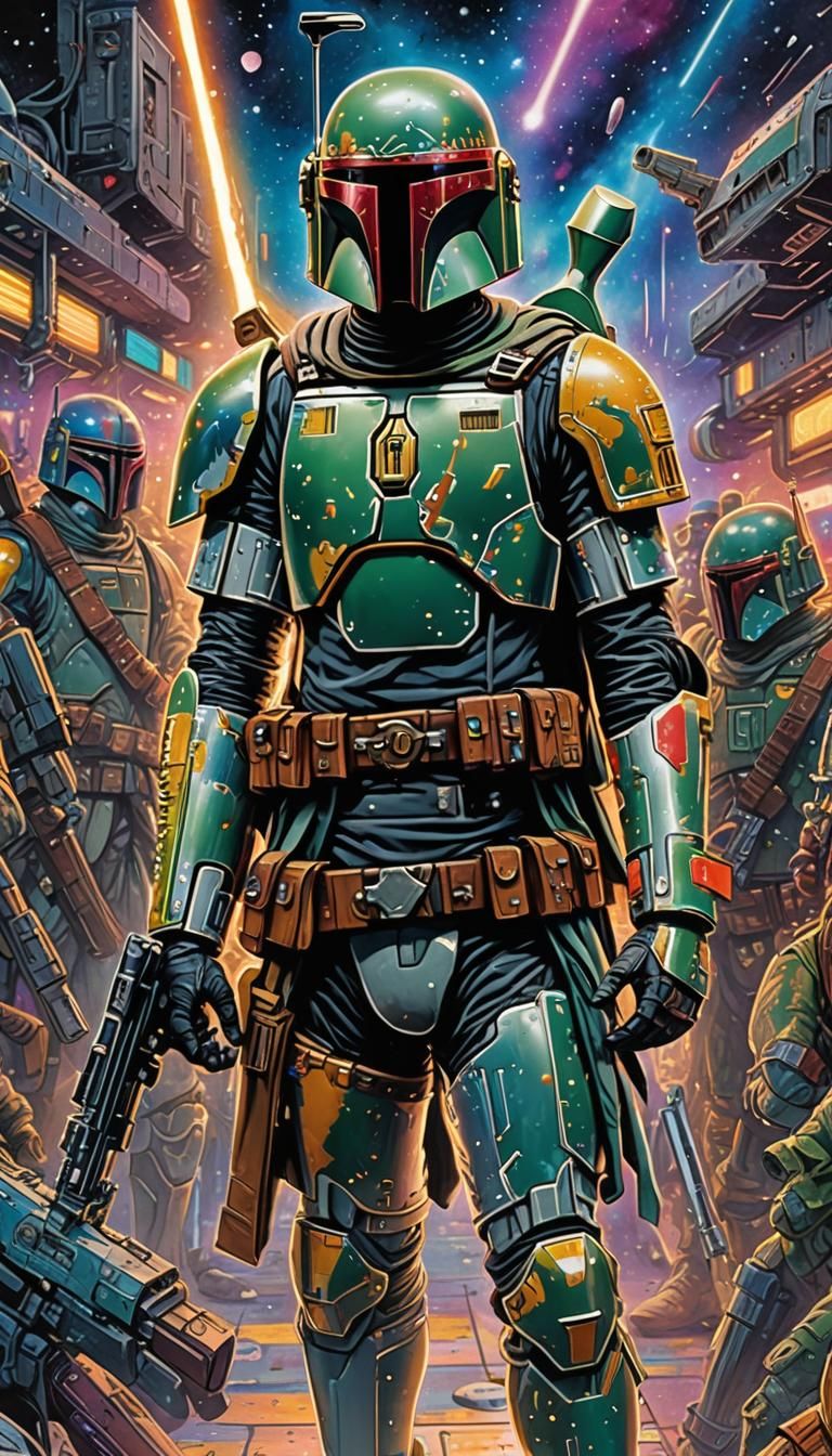 Boba Fett in Spaceport, Comic Book Style