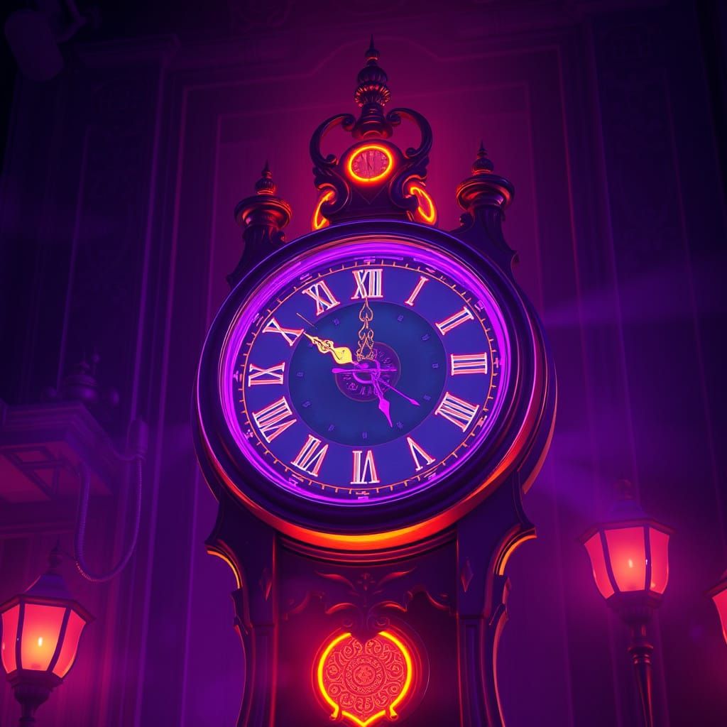 Neon Clocks in Dark Fantasy Style