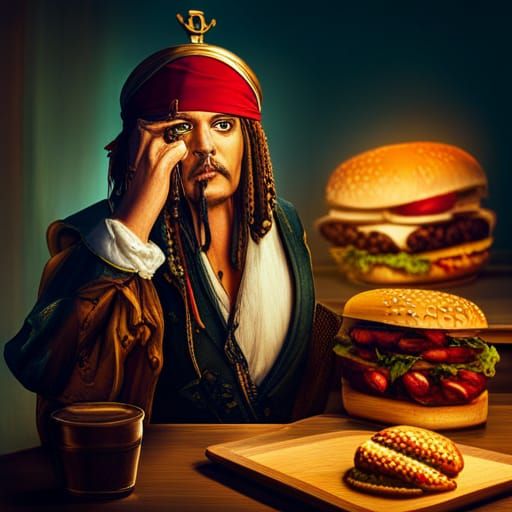 Crowned Figure at Burger King: Hyperrealistic Image