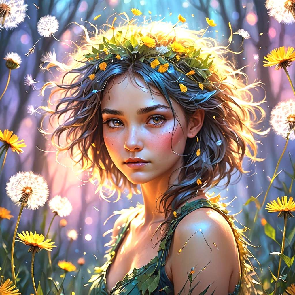 Fairy Portrait Halting a Dandelion's Flight