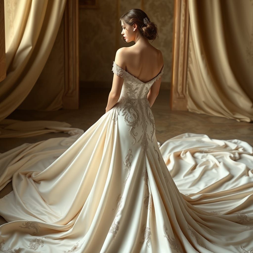 Elegant Fantasy Bride in Cream and Ivory Wedding Gown with S...