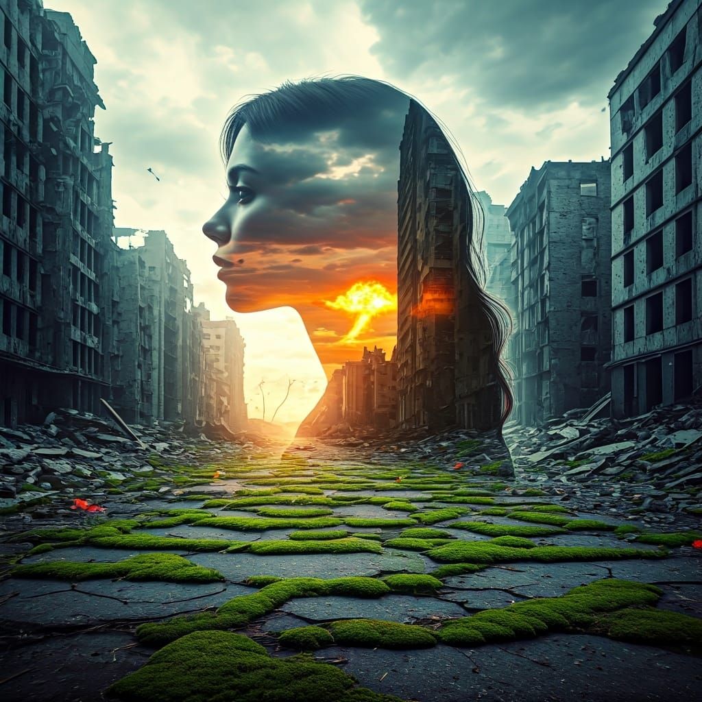 Post-Apocalyptic Double Exposure Silhouette Art