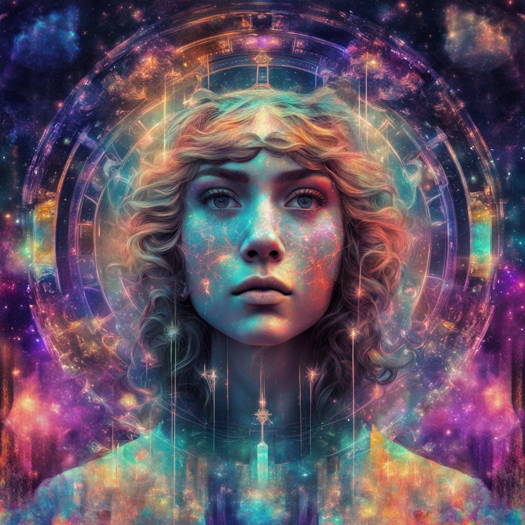Cosmic Doors Replace Facial Features in Astral Illustration