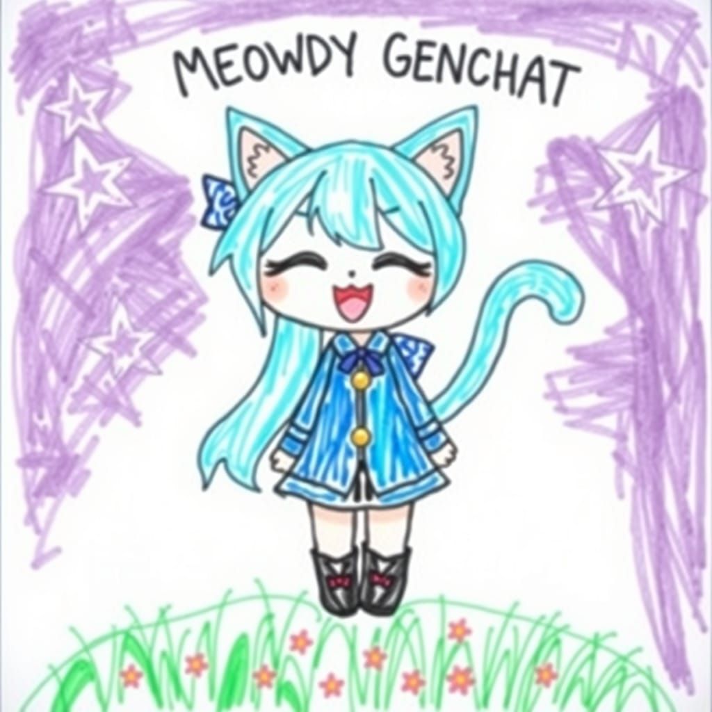Adorable Anime Catgirl Crayon Drawing