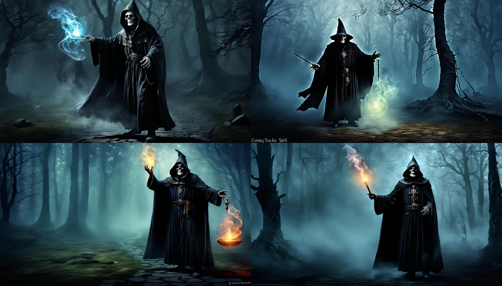 Wizard Casting Dark Magic Spell in Fantasy Fog