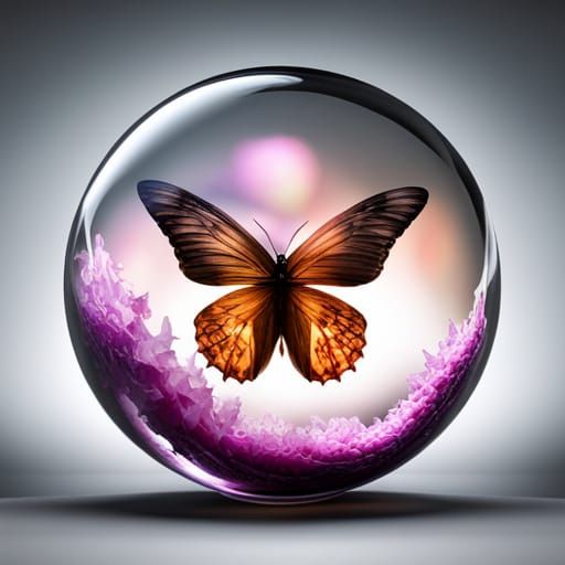 Butterfly in Glass Sphere, Photorealistic CGI Art