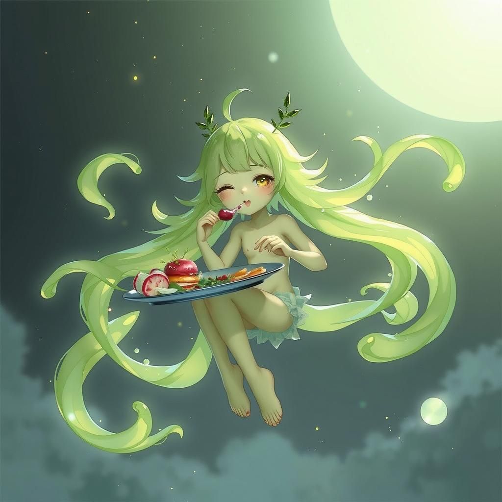 Green Slime Girl Floats: 3D Anime Art