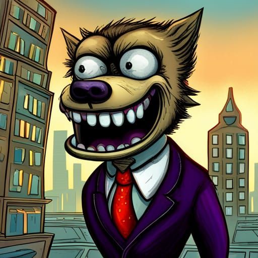 Cartoon Wolf in a Suit, Detailed Illustration