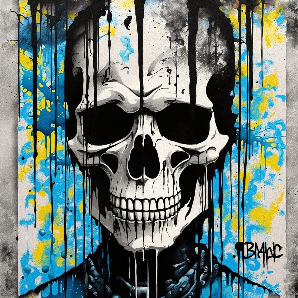 Graffiti Skeleton with Swirling Smoke as Splash Art