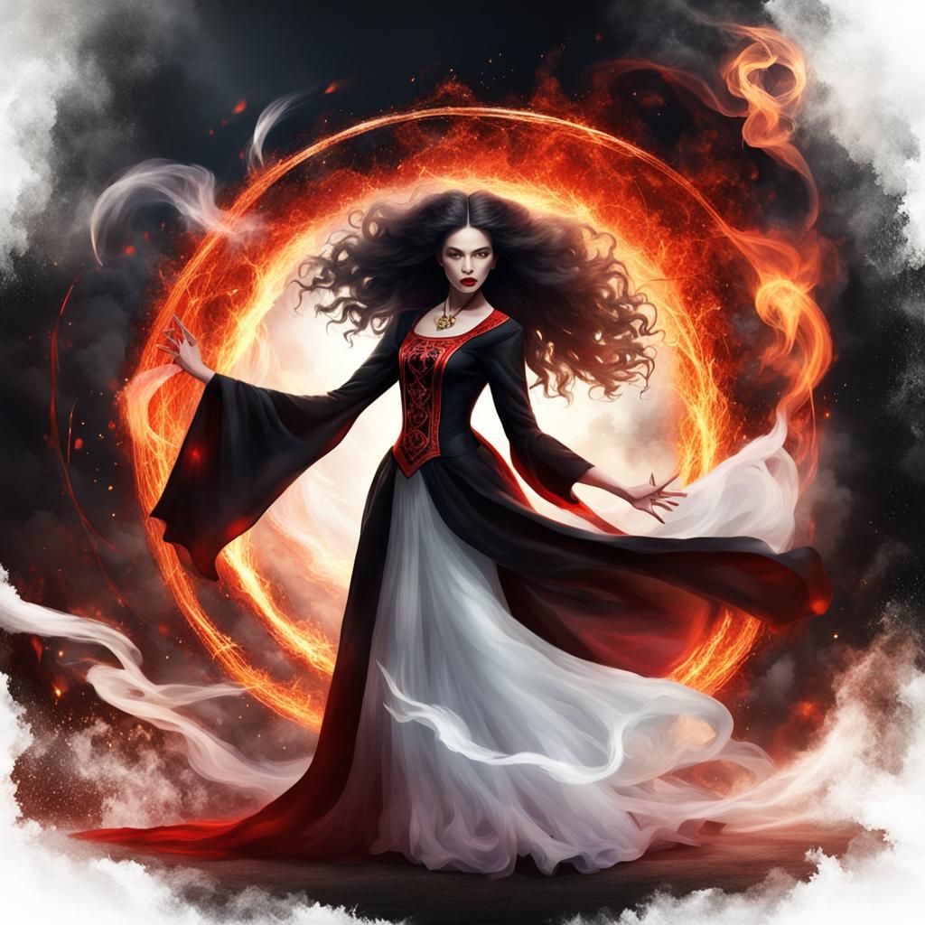 Three Witches Casting Spells in Circle