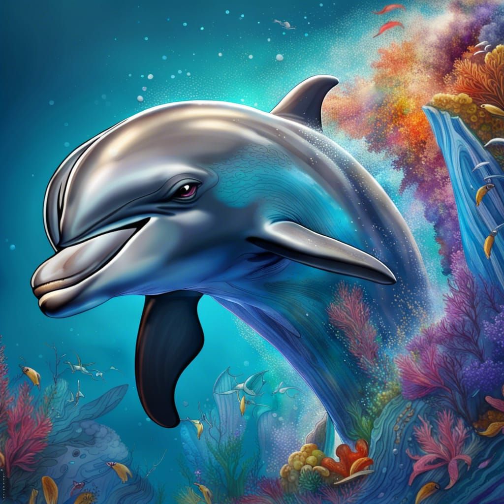 Dolphin's Ocean Leap: Detailed Digital Coloring Book Art