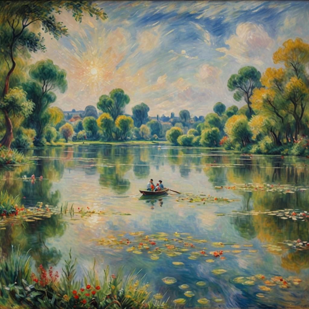 Boating Lake Scene with Underwater Alien Structure