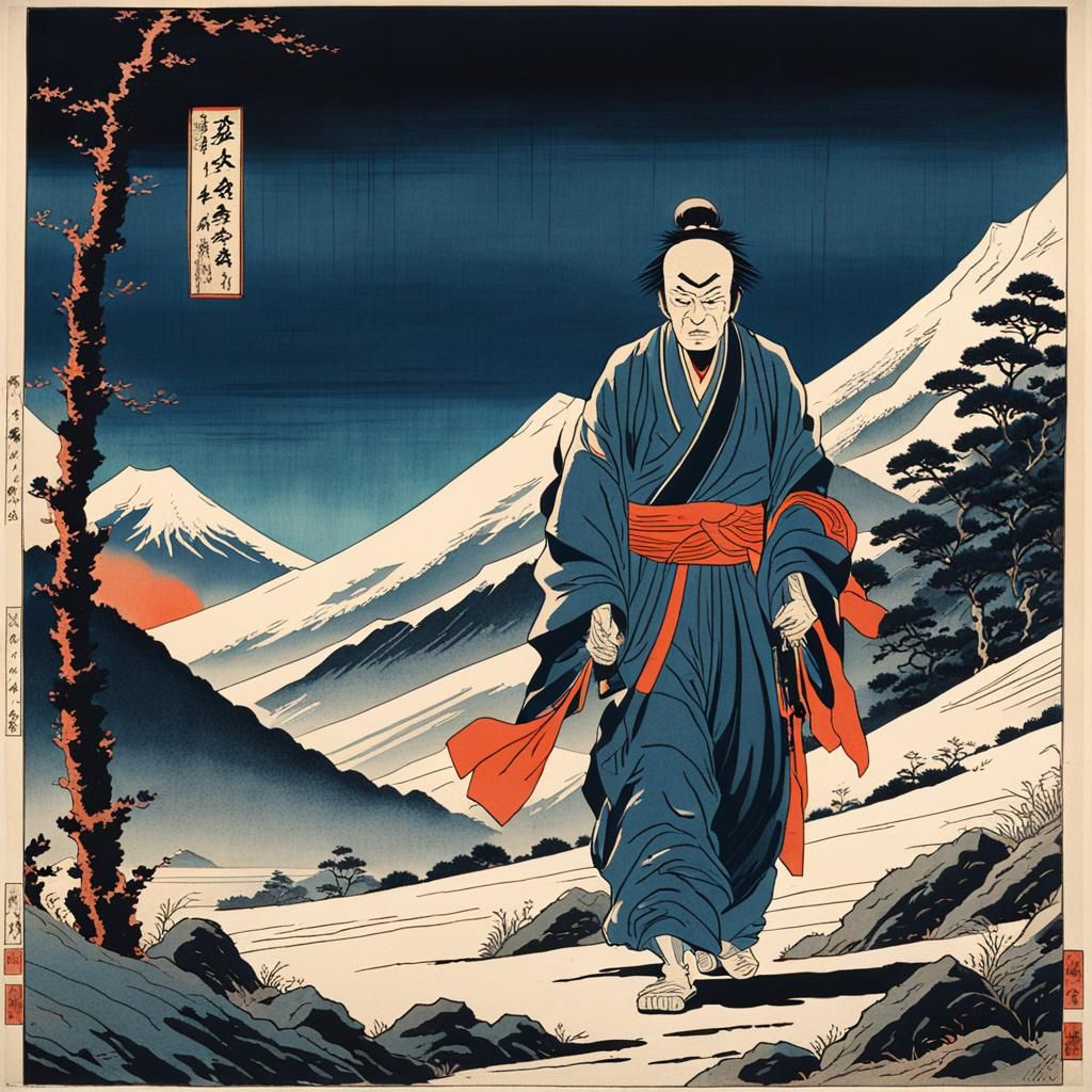 Gashadokuro in Mountain Pass, Ukiyo-e Style