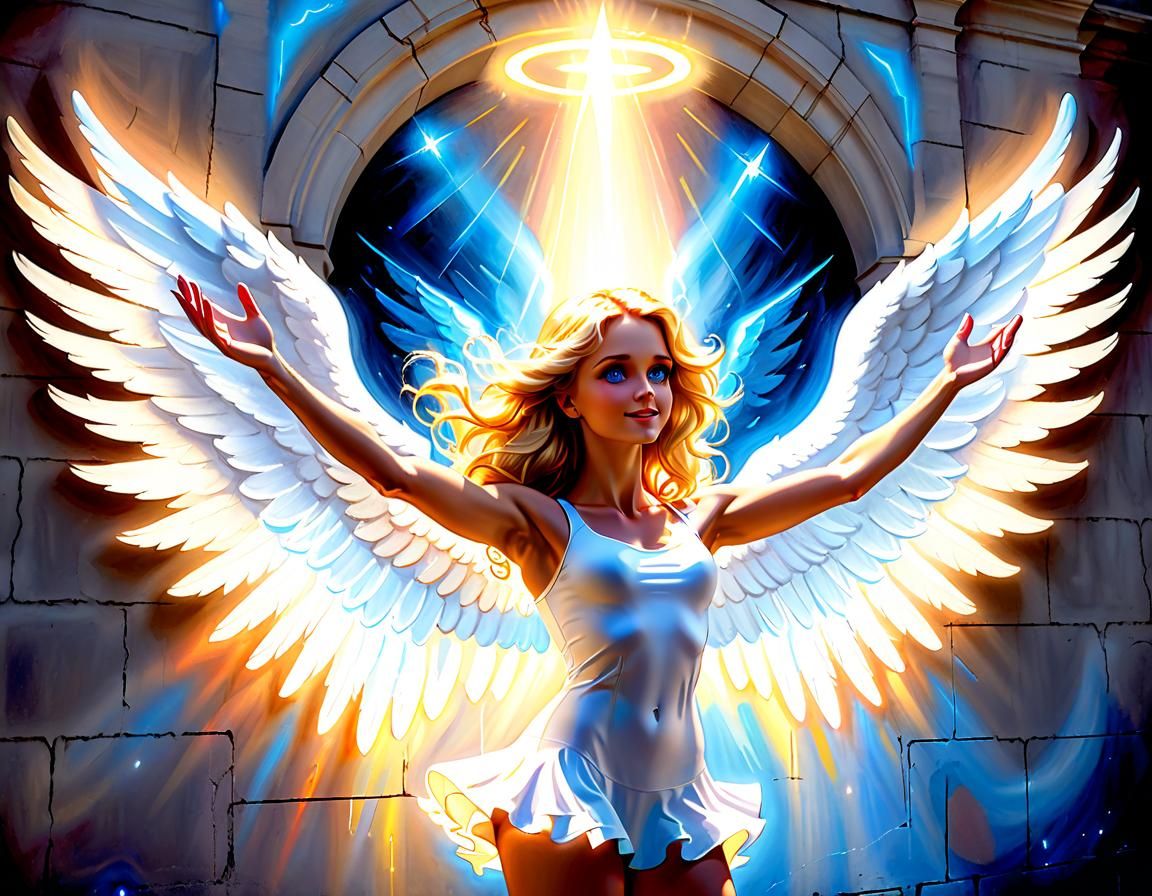 Colorful Chalk Angel with Wings and Halo