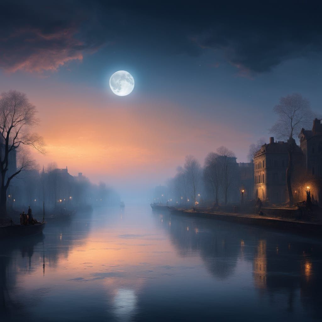 Dreamy Ethereal Moonlit Forest Landscape in Soft, Charcoal T...