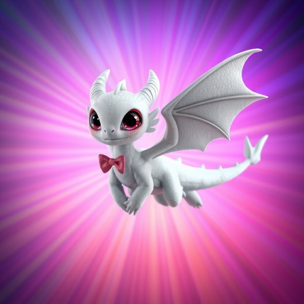 Pixar-Style Baby Dragon Soars with Pink Bow Tie in Vibrant F...