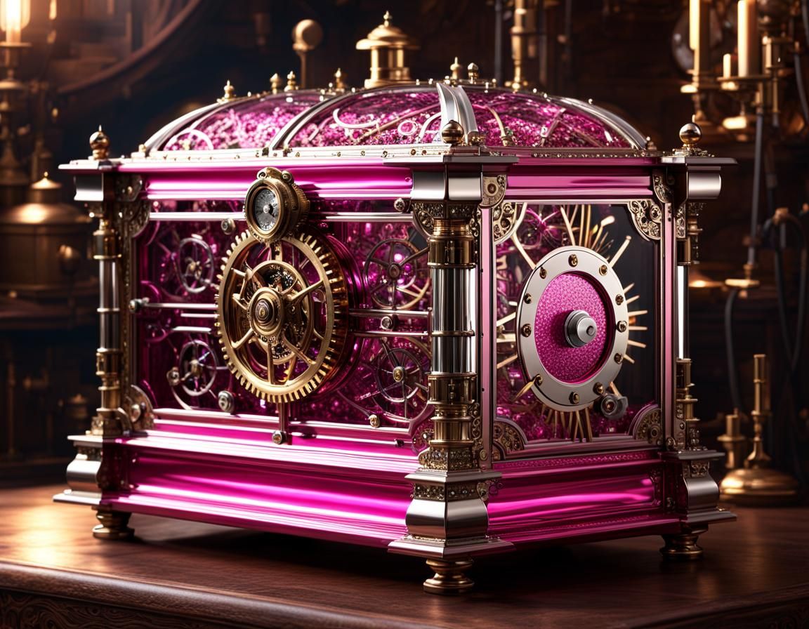 Steampunk Crystal Music Box in Synthwave Style