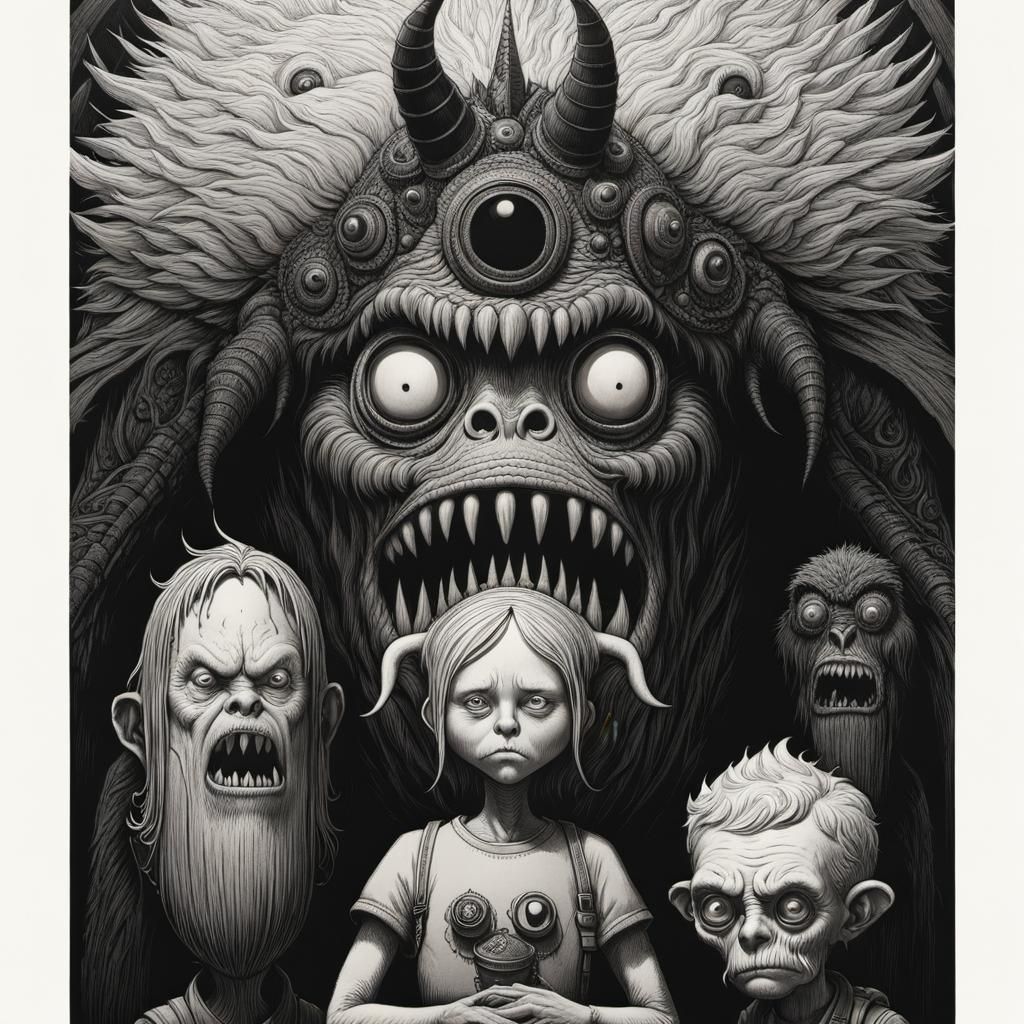 Monstrous Family Portrait in Ominous Post-Apocalyptic Style