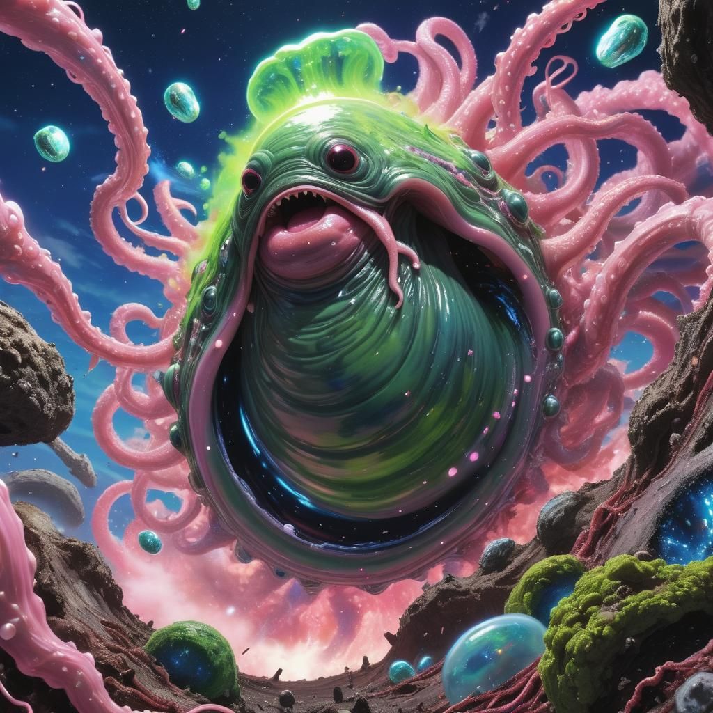 Giant Space Slug Emerges in Anime Style