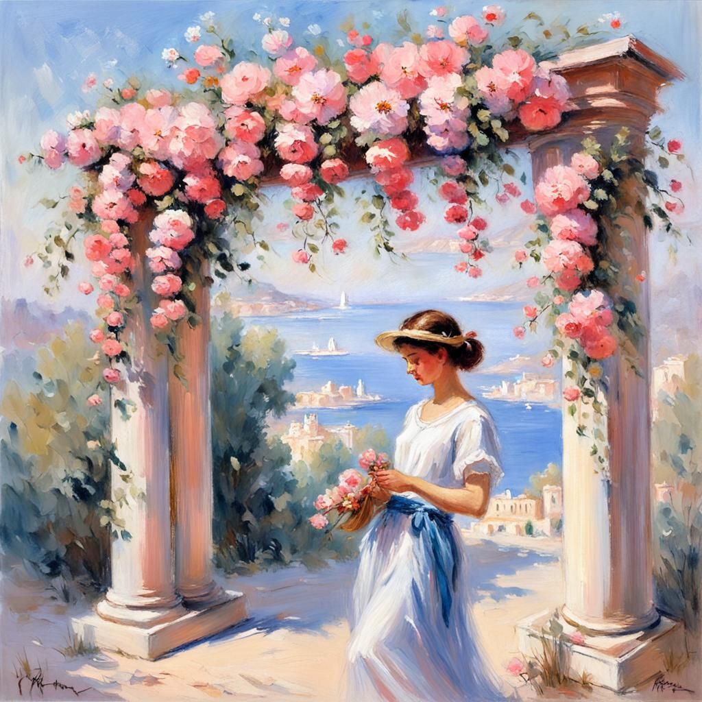 Flower Garland in Pastel Style of Konstantin Razumov