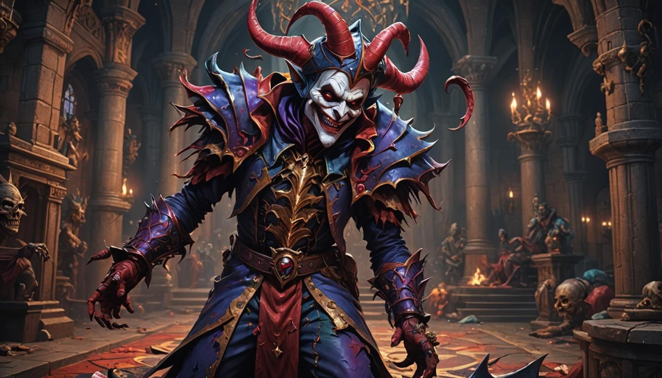 Dark Fantasy Jester in Crimson King's Court