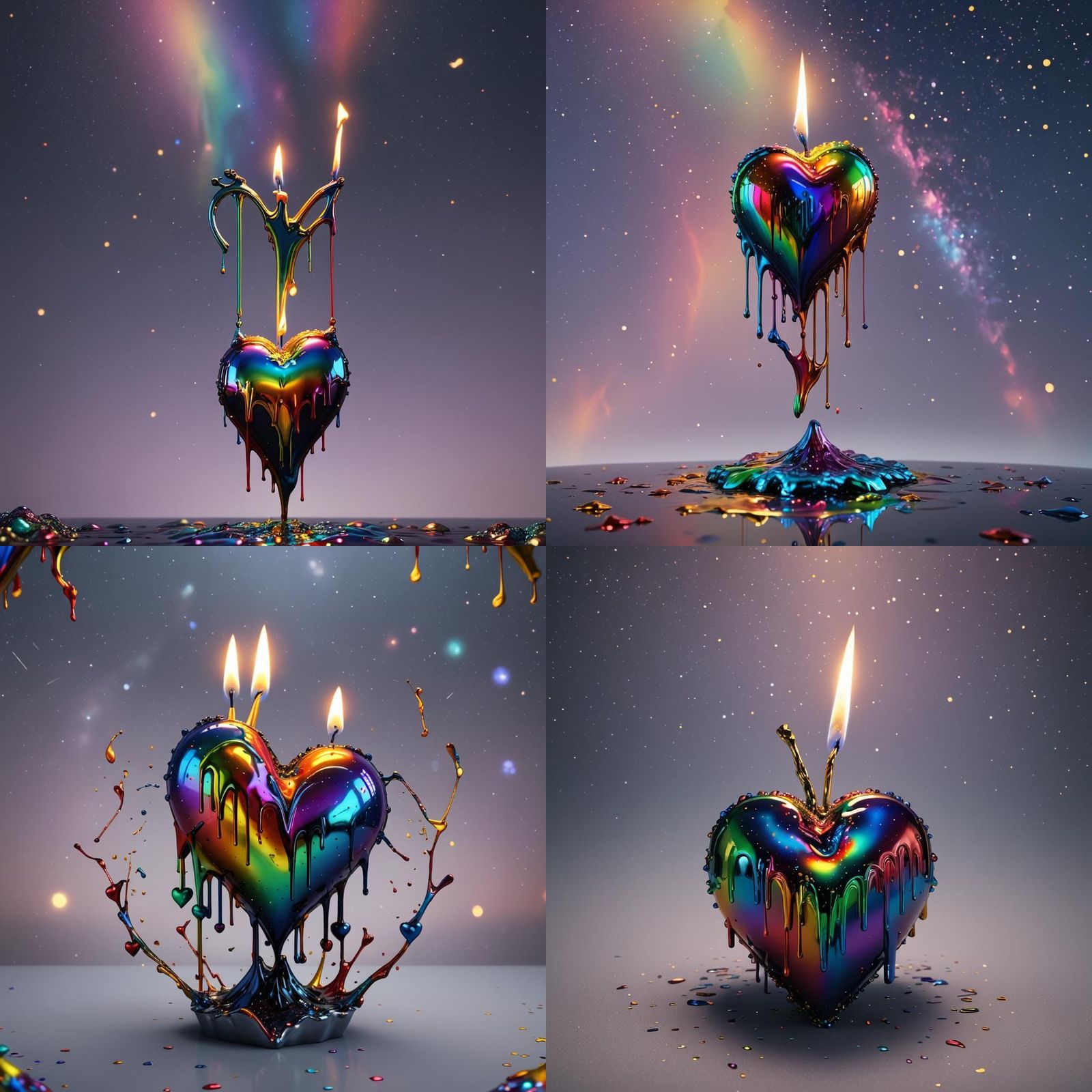 Rainbow Candle Melts Into Heart Under Starry Sky