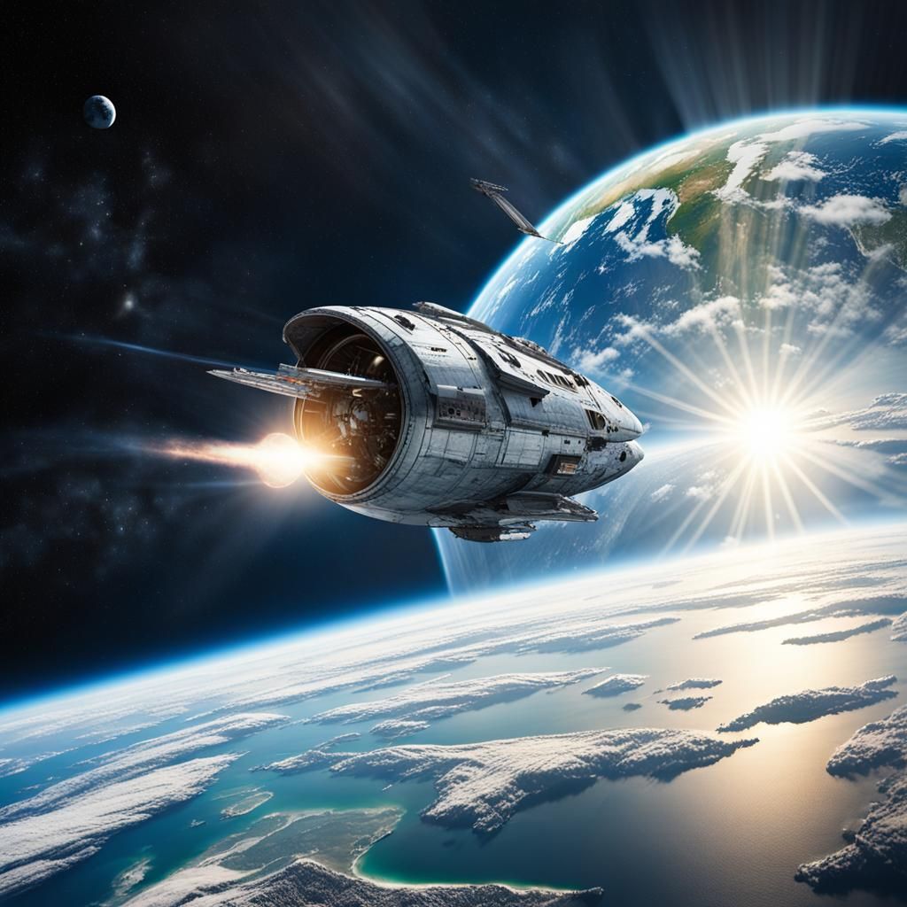 Earth from Spaceship: Marble Sculpture in Intense Photograph...