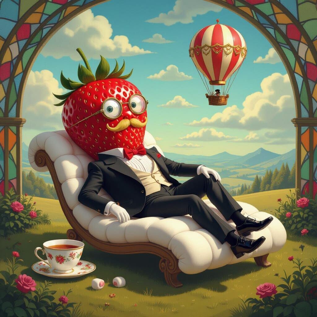 Colossal Strawberry Lounging in Surreal Dreamscape