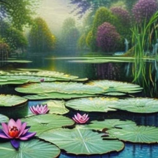 Gothic lake with water lilies