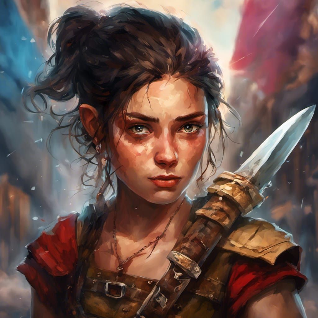 Latina Halfling Fighter Victorious in Tavern Brawl