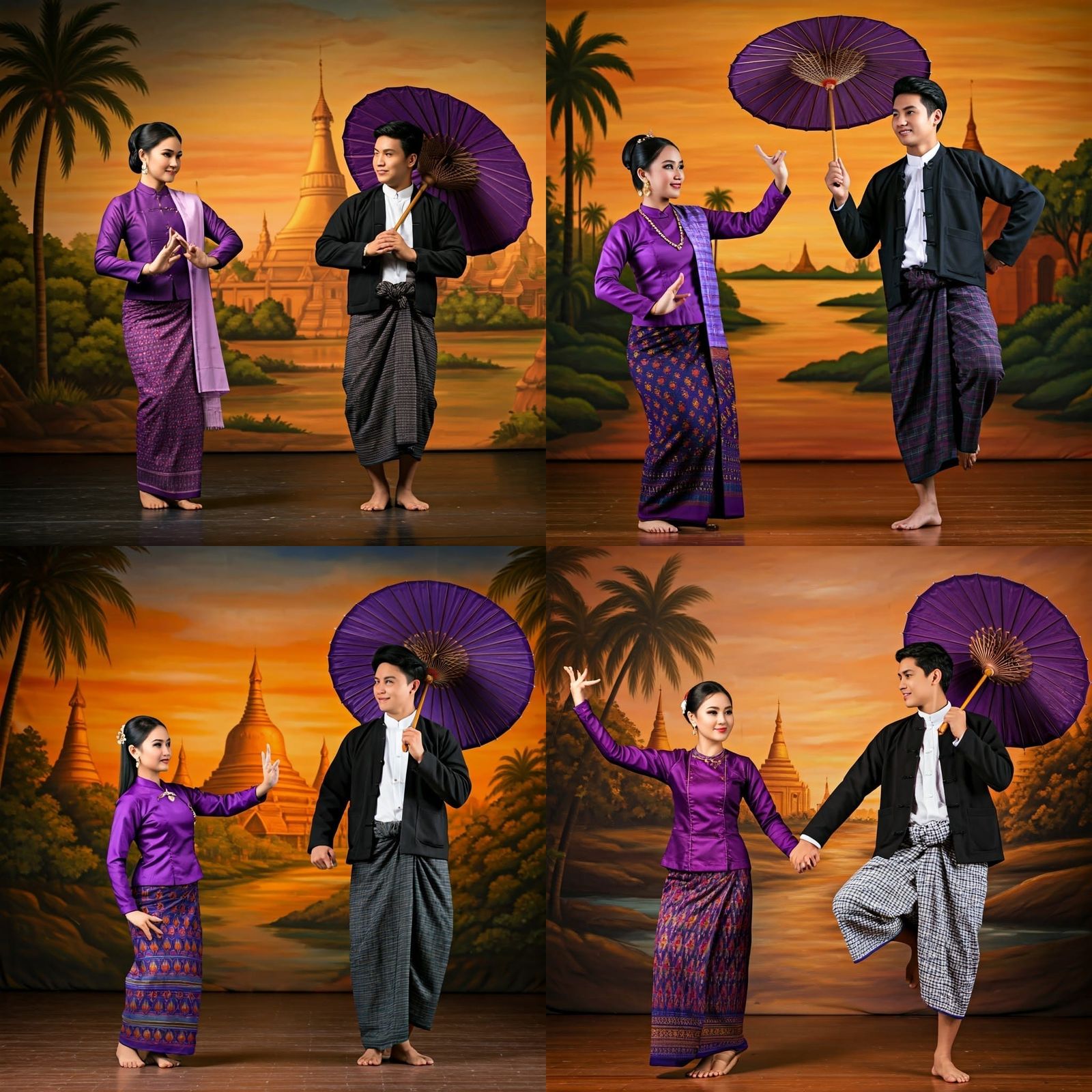 Burmese Dancers in Traditional Dress: Festive Performance