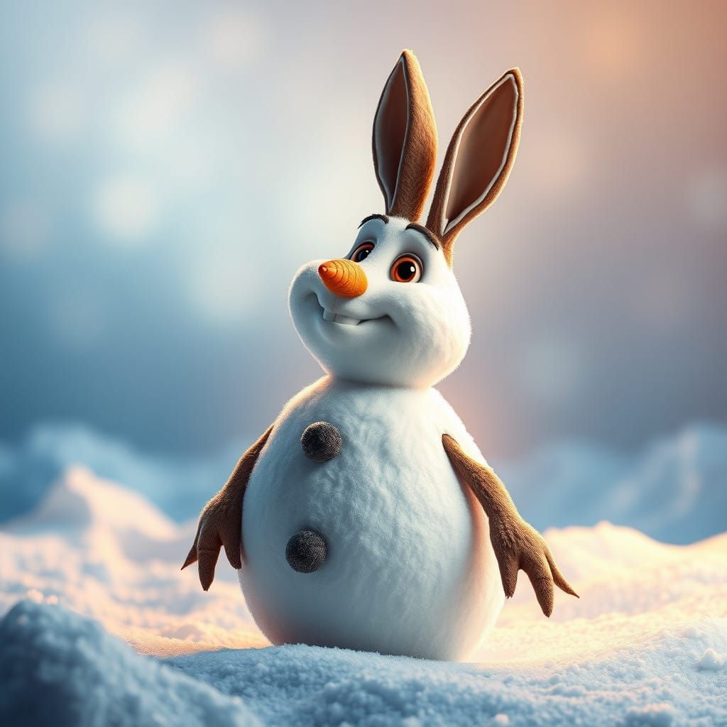 Snowman Rabbit in Vibrant Winter Wonderland