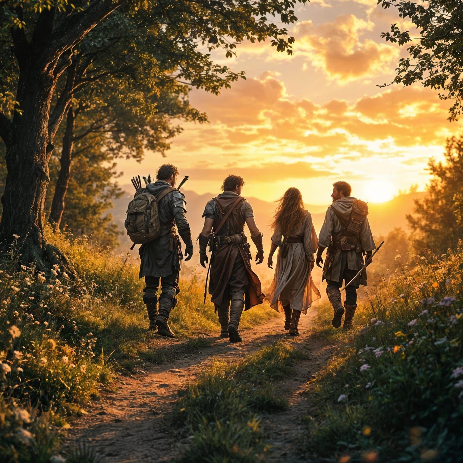 Epic Summer Quest Begins as Friends Walk Along Sunset Path