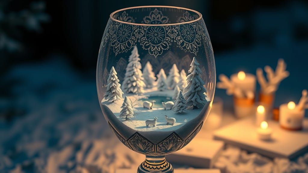 Crystal Goblet Winter Wonderland Scene