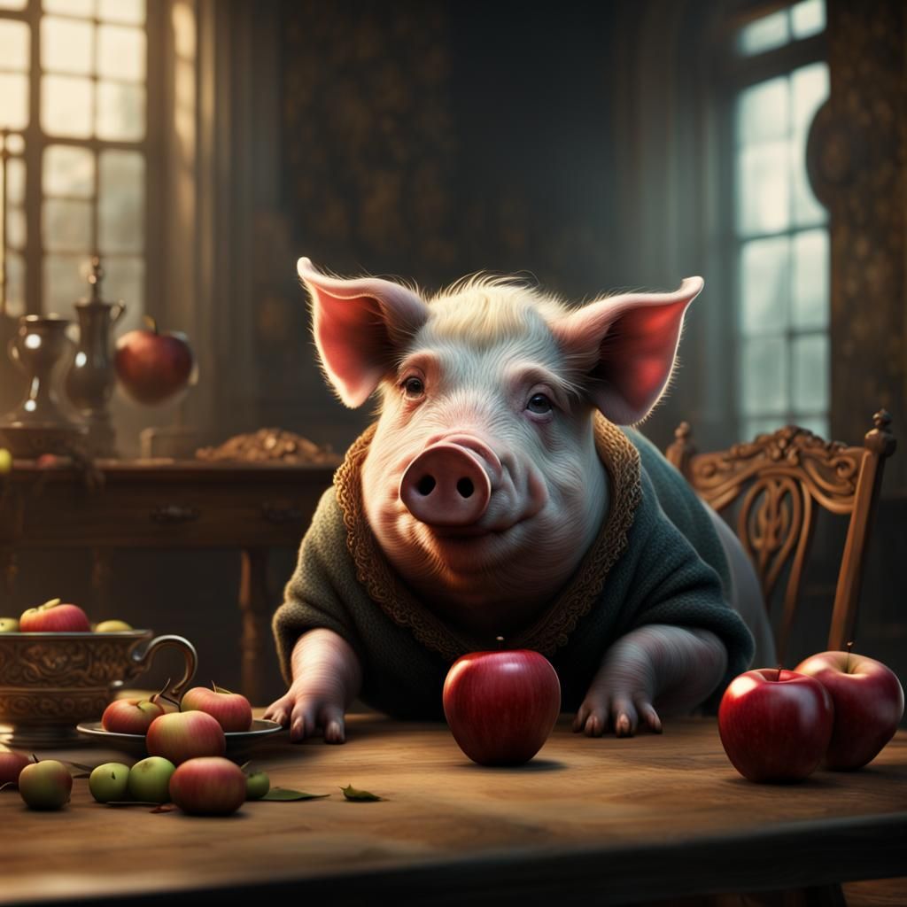 Pig with Apple: Detailed Digital Matte Painting